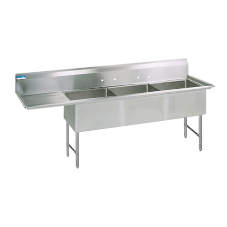 Bk Resources Three Compartment Sink 24 in x 24 in, 3, 4, Free Standing, Stainless Steel BKS-3-24-14-24LS